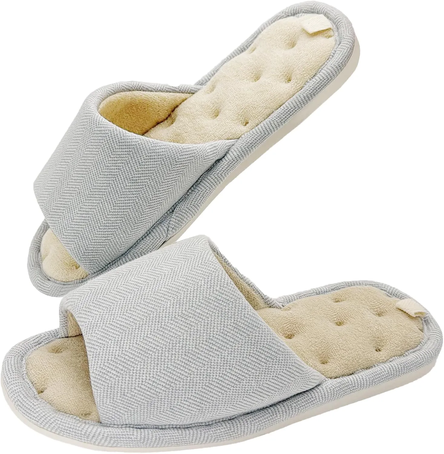 MAGILONA Women House Slippers Mens Bedroom Indoor Shoes Fall Memory Foam Open-Toe Home Shoes Slid Flax Soft Non-Slip Shoes