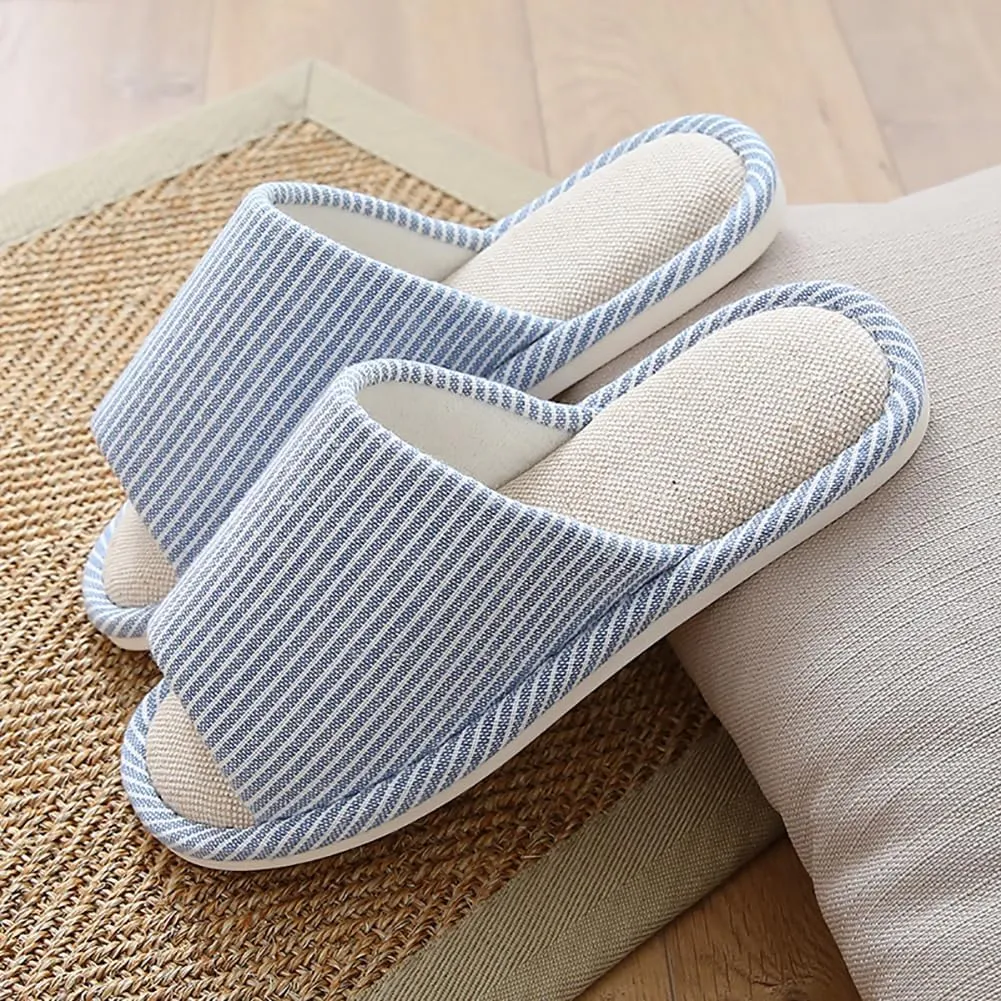 MAGILONA Women House Slippers Mens Bedroom Indoor Shoes Fall Memory Foam Open-Toe Home Shoes Slid Flax Soft Non-Slip Shoes