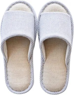 MAGILONA Women House Slippers Mens Bedroom Indoor Shoes Fall Memory Foam Open-Toe Home Shoes Slid Flax Soft Non-Slip Shoes
