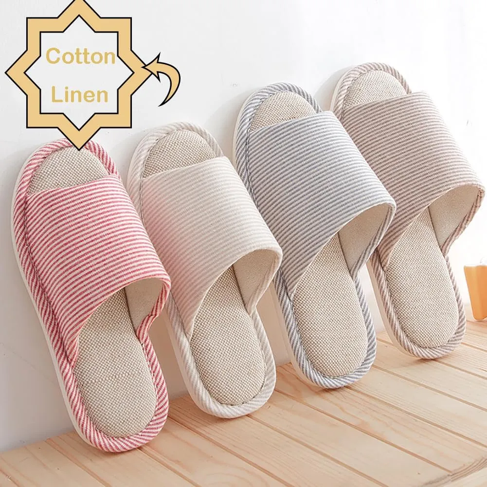 MAGILONA Women House Slippers Mens Bedroom Indoor Shoes Fall Memory Foam Open-Toe Home Shoes Slid Flax Soft Non-Slip Shoes