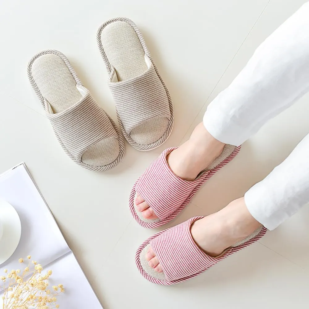MAGILONA Women House Slippers Mens Bedroom Indoor Shoes Fall Memory Foam Open-Toe Home Shoes Slid Flax Soft Non-Slip Shoes