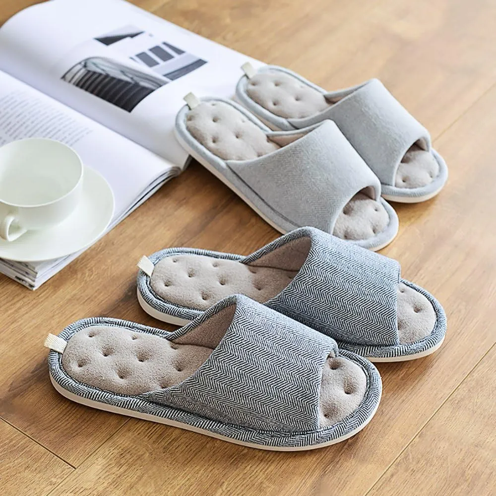 MAGILONA Women House Slippers Mens Bedroom Indoor Shoes Fall Memory Foam Open-Toe Home Shoes Slid Flax Soft Non-Slip Shoes