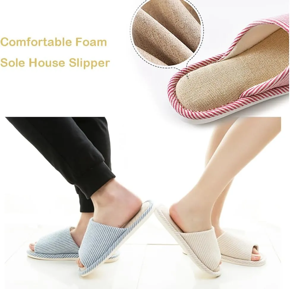 MAGILONA Women House Slippers Mens Bedroom Indoor Shoes Fall Memory Foam Open-Toe Home Shoes Slid Flax Soft Non-Slip Shoes