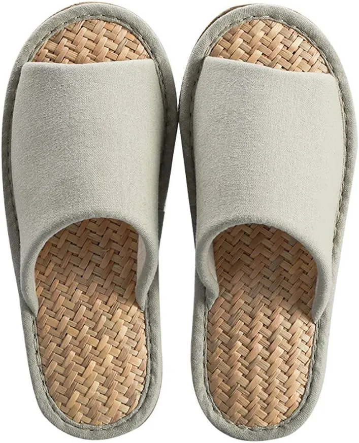 MAGILONA Women Mens Unisex Washable Cotton Open-Toe Home Slippers Indoor Shoes Casual Flax Soft Non-Slip Sole Shoes