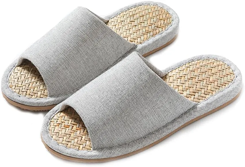MAGILONA Women Mens Unisex Washable Cotton Open-Toe Home Slippers Indoor Shoes Casual Flax Soft Non-Slip Sole Shoes