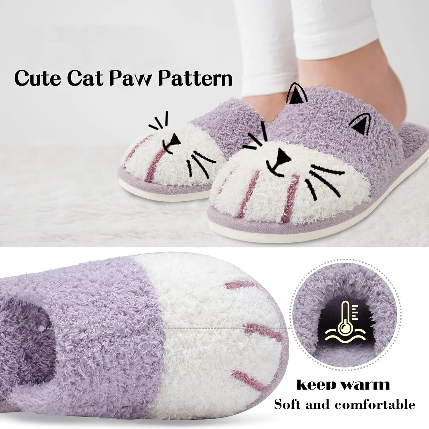 MAXTOP Women's Cat Paw Cozy Slippers Warm Gifts for Women Men with Memory Foam Trendy Cute Fuzzy Winter House Shoes Indoor Outdoor