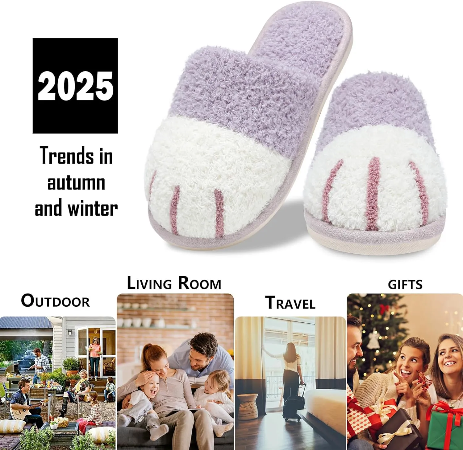 MAXTOP Women's Cat Paw Cozy Slippers Warm Gifts for Women Men with Memory Foam Trendy Cute Fuzzy Winter House Shoes Indoor Outdoor