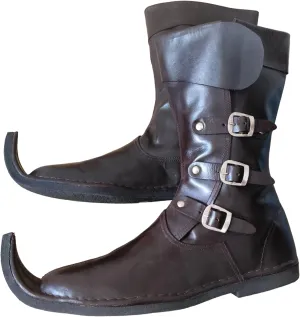 Medieval Leather Boots | 3 Buckle Boots | Forest Stage Pirate Shoes | Robin Hood Leather Shoe | Renaissance Fest Paladin Viking Costume Boot