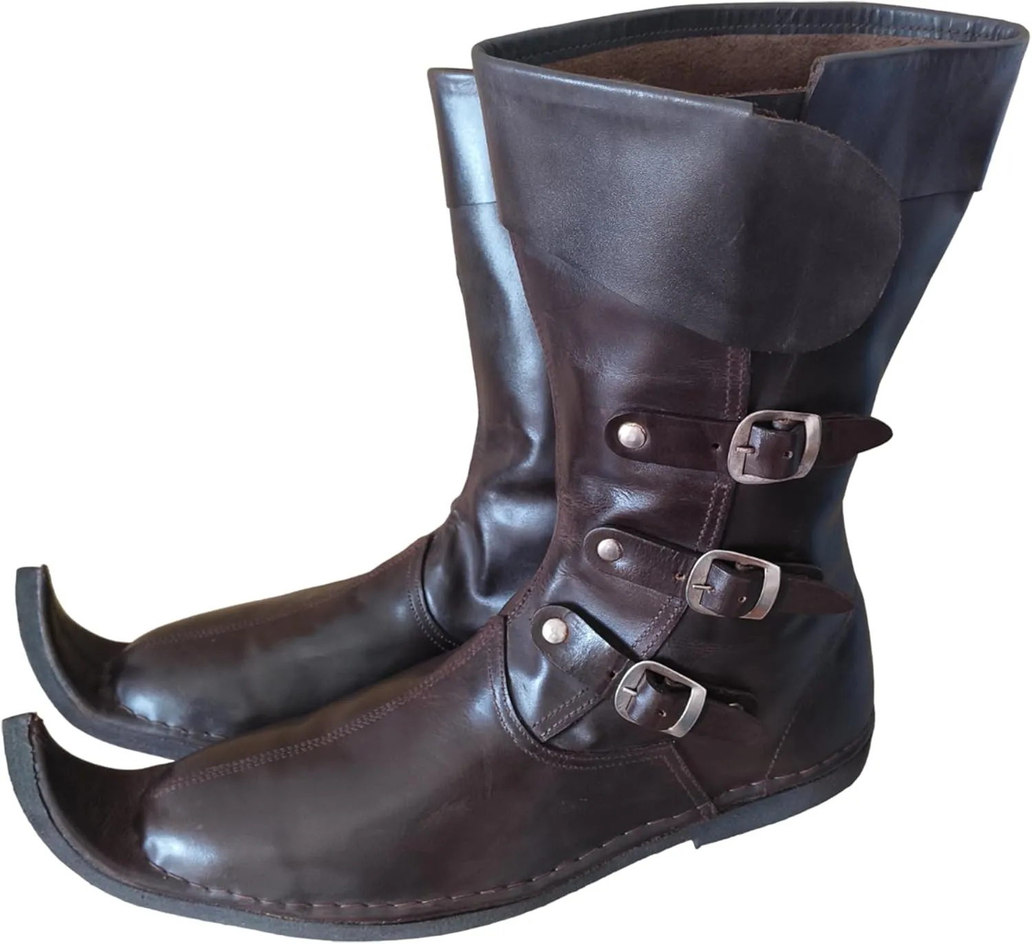 Medieval Leather Boots | 3 Buckle Boots | Forest Stage Pirate Shoes | Robin Hood Leather Shoe | Renaissance Fest Paladin Viking Costume Boot
