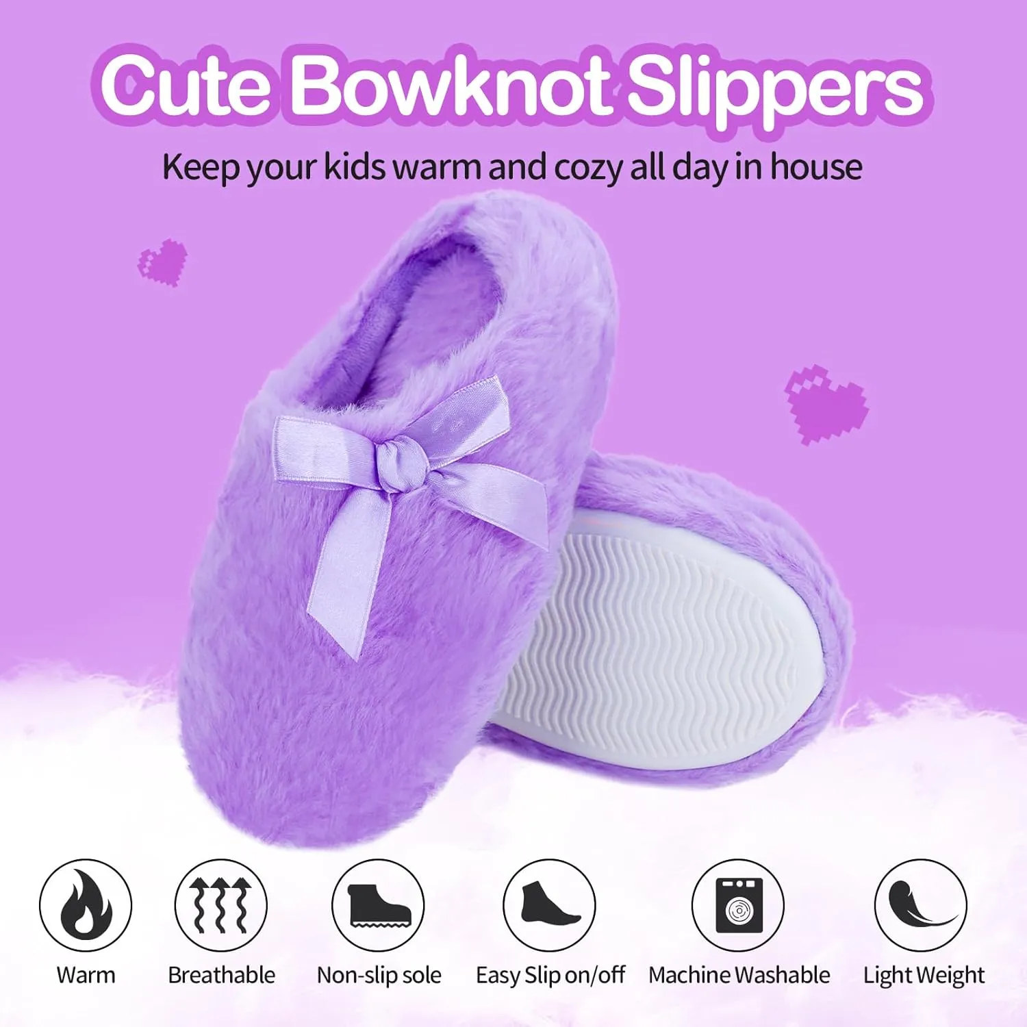 MEJORMEN Girls Fluffy House Slippers Cozy Plush Slip-on House Shoes Kids Warm Bedroom Slippers Memory Foam Slippers for Indoor Outdoor