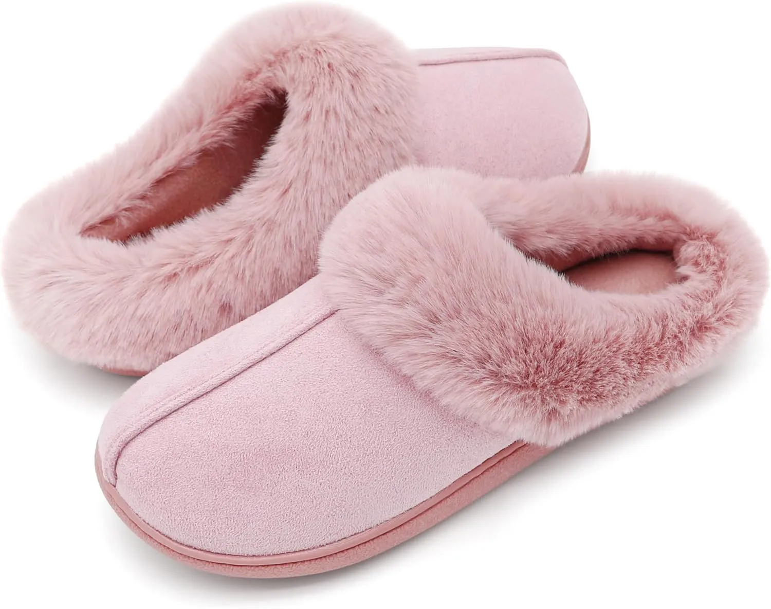 Memory Foam Home Slippers for Women, Fluffy Fuzzy Plush Womens House Shoes for Indoor Outdoor Bedroom, Cute Comfy Microsuede Scuff for Ladies