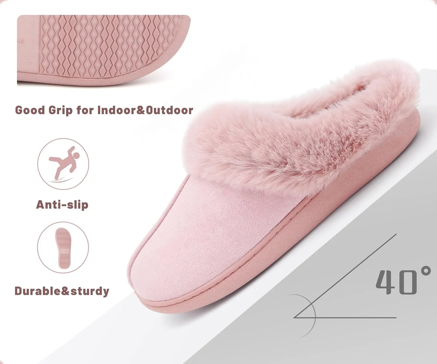 Memory Foam Home Slippers for Women, Fluffy Fuzzy Plush Womens House Shoes for Indoor Outdoor Bedroom, Cute Comfy Microsuede Scuff for Ladies