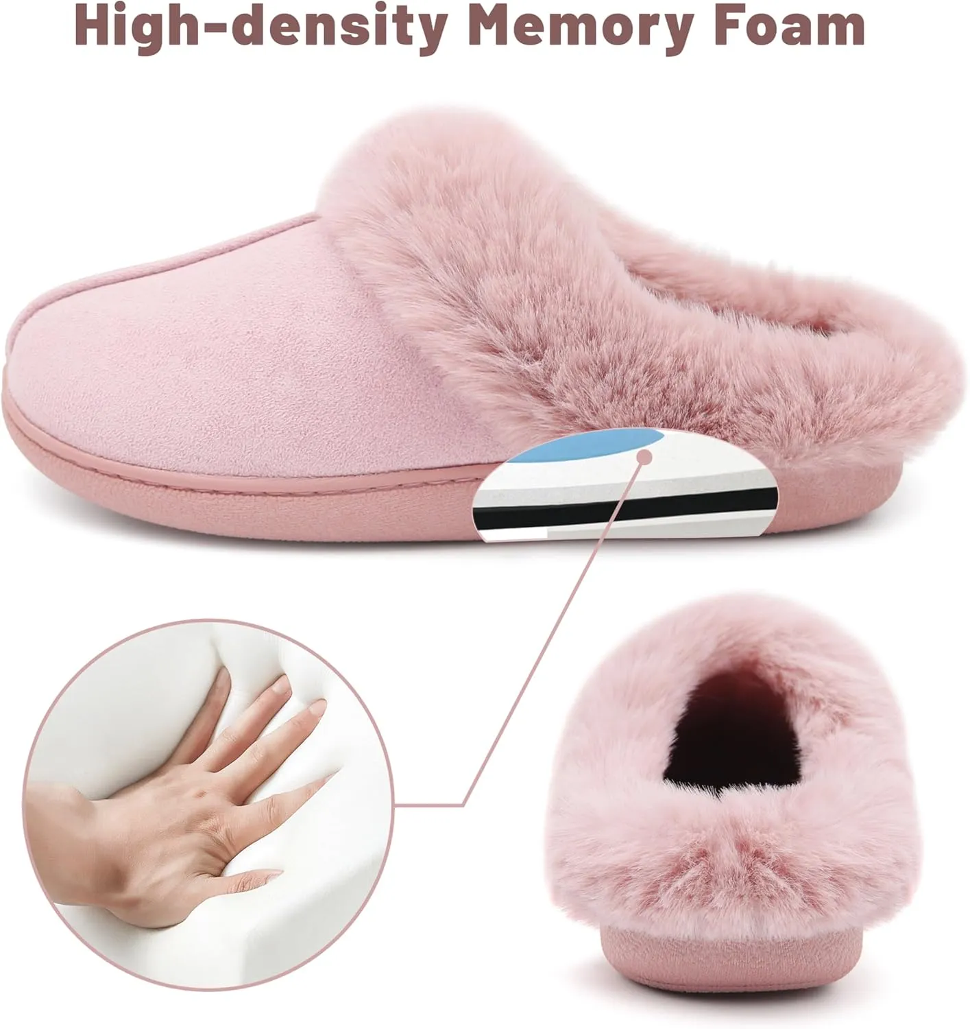 Memory Foam Home Slippers for Women, Fluffy Fuzzy Plush Womens House Shoes for Indoor Outdoor Bedroom, Cute Comfy Microsuede Scuff for Ladies