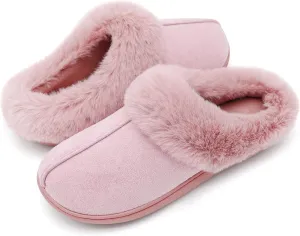 Memory Foam Home Slippers for Women, Fluffy Fuzzy Plush Womens House Shoes for Indoor Outdoor Bedroom, Cute Comfy Microsuede Scuff for Ladies