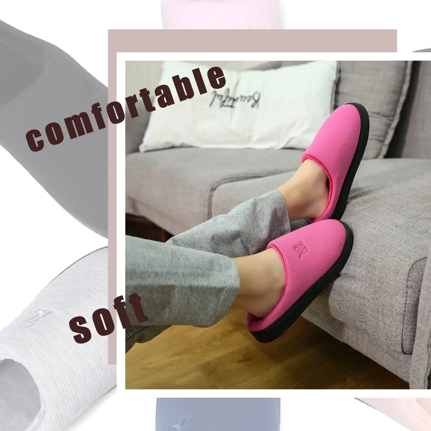Memory Foam Slippers for Women's and Men's Casual House Shoes 9-10 Women/7-8 Men Rose Red