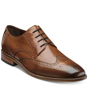 Men Brown Burnished Brogue Toe Wing Tip Lace Up Oxford Real Leather Shoe