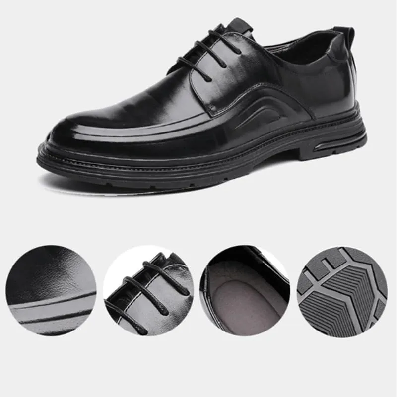 Men Leather Shoes Business Casual Shoes Commuting Shoes Rubber Sole Lace-Up Round Toe Vintage Finish Texture Skin-Friendly Lining Comfortable(D,7.5)