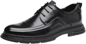 Men Leather Shoes Business Casual Shoes Commuting Shoes Rubber Sole Lace-Up Round Toe Vintage Finish Texture Skin-Friendly Lining Comfortable(D,7.5)