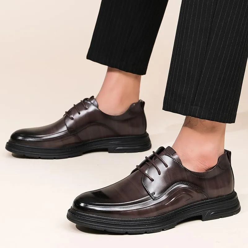 Men Leather Shoes Business Casual Shoes Commuting Shoes Rubber Sole Lace-Up Round Toe Vintage Finish Texture Skin-Friendly Lining Comfortable(D,7.5)
