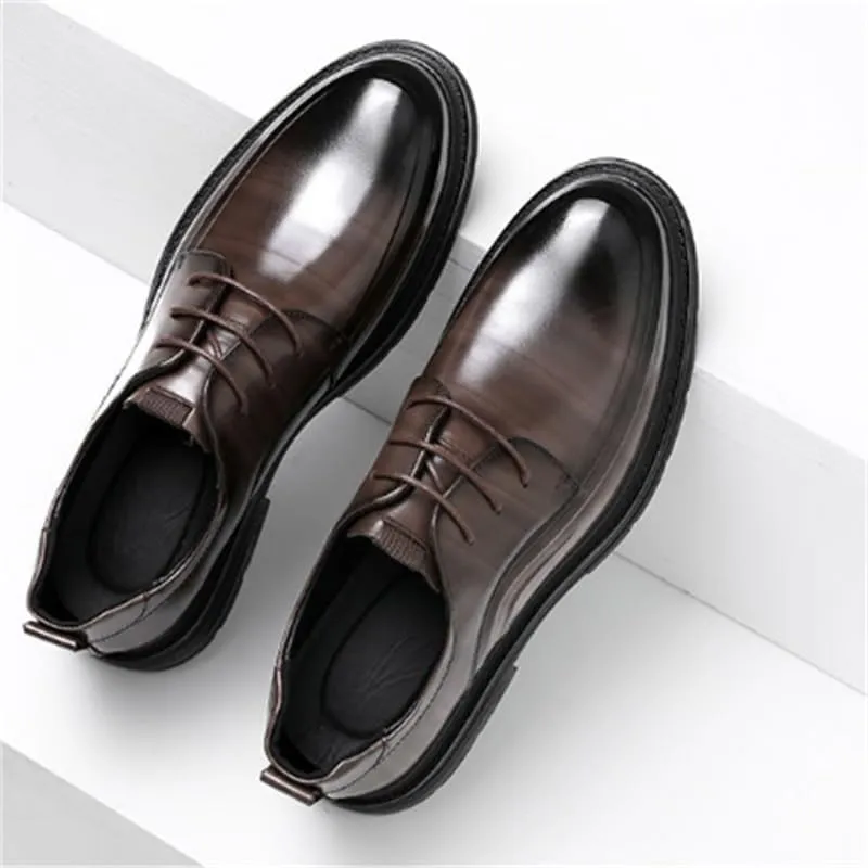 Men Leather Shoes Business Casual Shoes Commuting Shoes Rubber Sole Lace-Up Round Toe Vintage Finish Texture Skin-Friendly Lining Comfortable(D,7.5)
