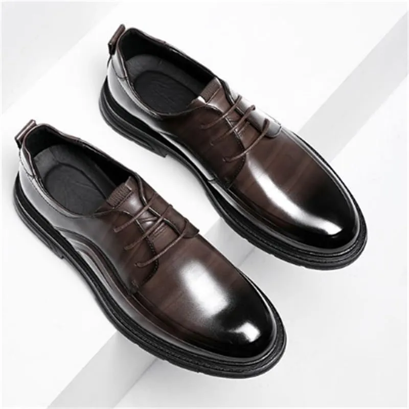 Men Leather Shoes Business Casual Shoes Commuting Shoes Rubber Sole Lace-Up Round Toe Vintage Finish Texture Skin-Friendly Lining Comfortable(D,7.5)