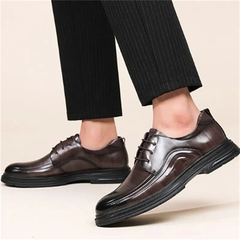Men Leather Shoes Business Casual Shoes Commuting Shoes Rubber Sole Lace-Up Round Toe Vintage Finish Texture Skin-Friendly Lining Comfortable(D,7.5)