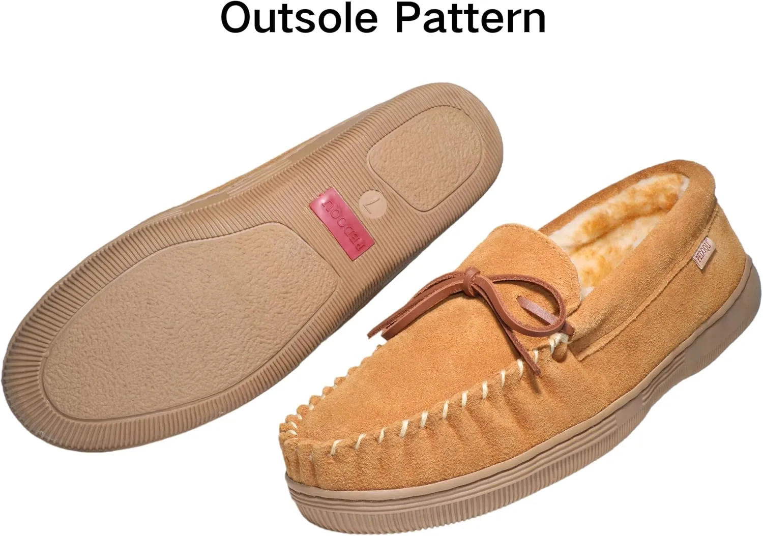 Men Moccasins Slipper Genuine Suede Upper Faux Fur Lining Memory Foam Rubber Soles Indoor Outdoor House Slipper