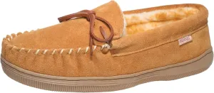 Men Moccasins Slipper Genuine Suede Upper Faux Fur Lining Memory Foam Rubber Soles Indoor Outdoor House Slipper