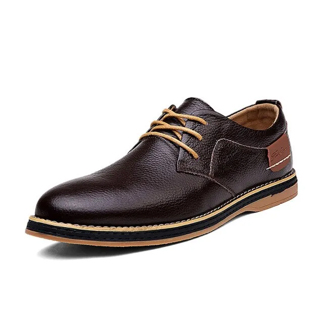 Men Oxford Genuine Leather Dress Shoes Brogue Lace Up Flats Men Casual Moccasins Fashion Office Walking Footwear
