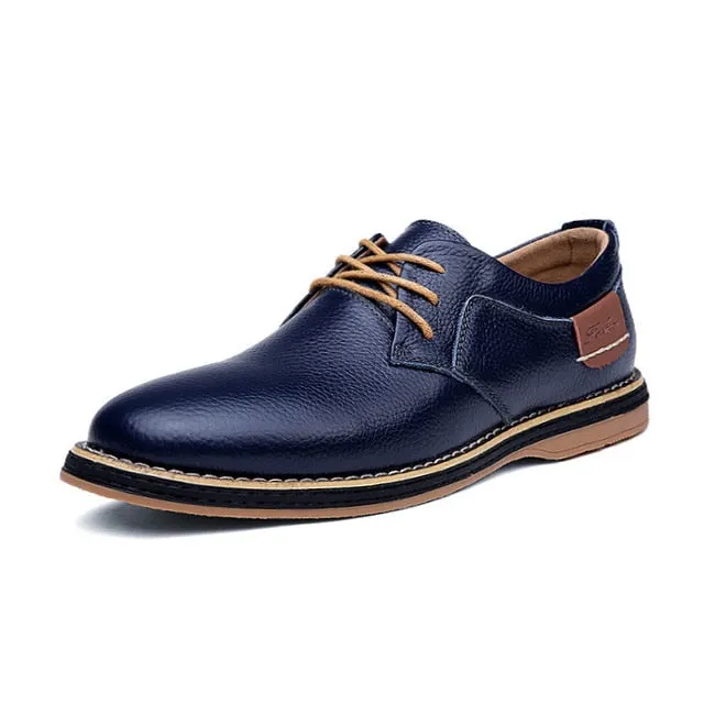 Men Oxford Genuine Leather Dress Shoes Brogue Lace Up Flats Men Casual Moccasins Fashion Office Walking Footwear