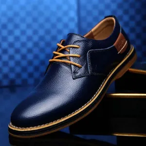 Men Oxford Genuine Leather Dress Shoes Brogue Lace Up Flats Men Casual Moccasins Fashion Office Walking Footwear