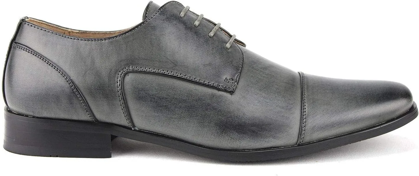 Men's 37686 Cap Toe Hand Burnished Lace Up Dress Shoes Oxfords