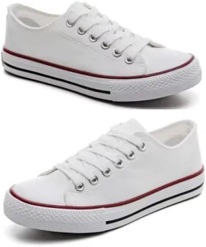 Men's and Women's Canvas Shoes Student Couple Low top Shoes Casual Large Size Vulcanized Plate Shoes (White and red, Big Kid, Men, 5, Numeric Range, US Footwear Size System, 9, Medium)