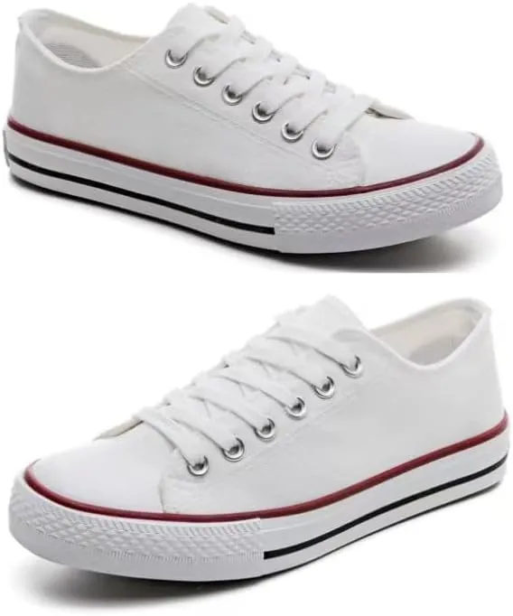 Men's and Women's Canvas Shoes Student Couple Low top Shoes Casual Large Size Vulcanized Plate Shoes (White and red, Big Kid, Men, 5, Numeric Range, US Footwear Size System, 9, Medium)