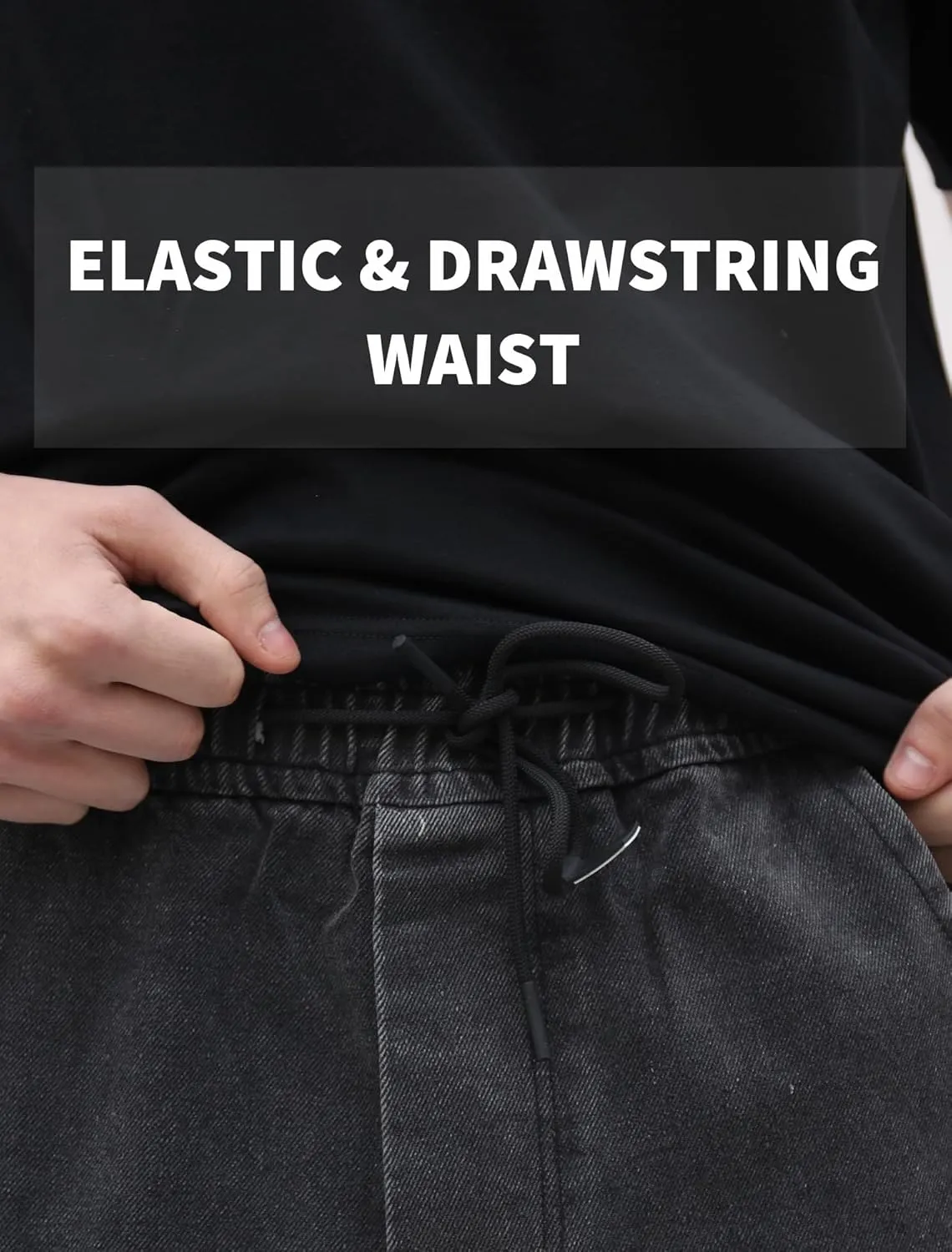 Mens Baggy Cargo Jeans Wide Leg Hip Hop Jeans Streetwear Loose Fit Denim Pants