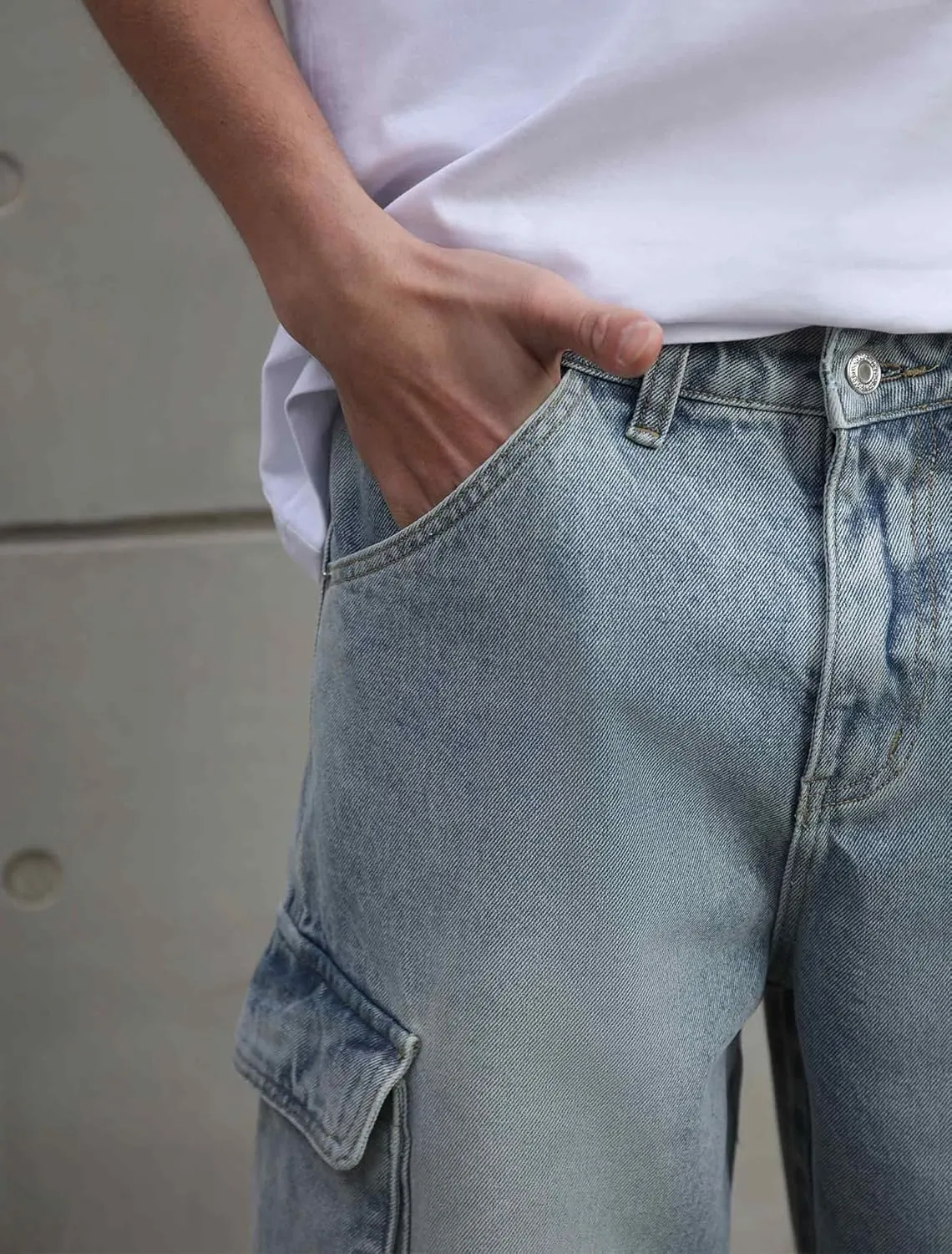 Mens Baggy Cargo Jeans Wide Leg Hip Hop Jeans Streetwear Loose Fit Denim Pants