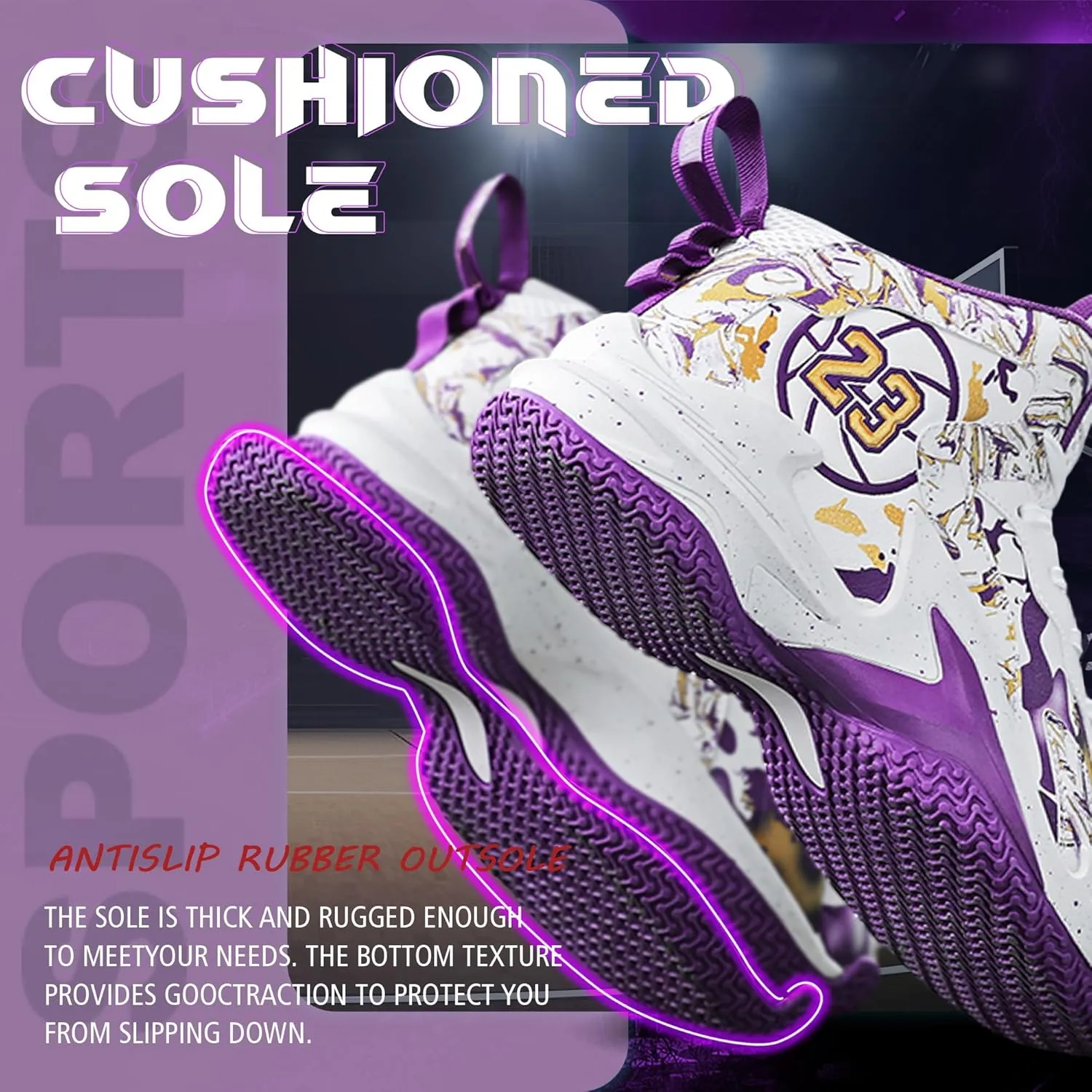 Men's Basketball Shoes Breathable Anti Slip Fashionable Graffiti Training Shoes Outdoor Shoes