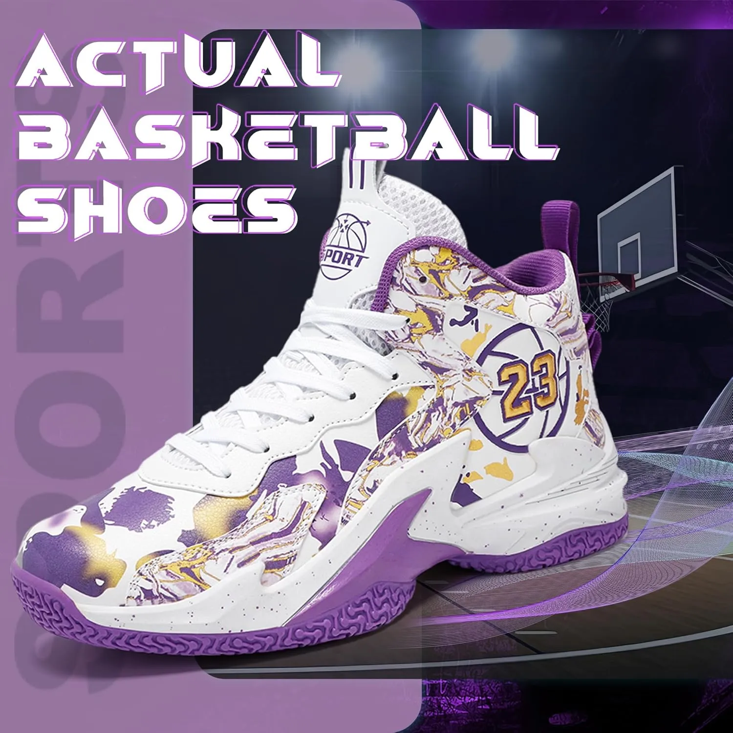 Men's Basketball Shoes Breathable Anti Slip Fashionable Graffiti Training Shoes Outdoor Shoes