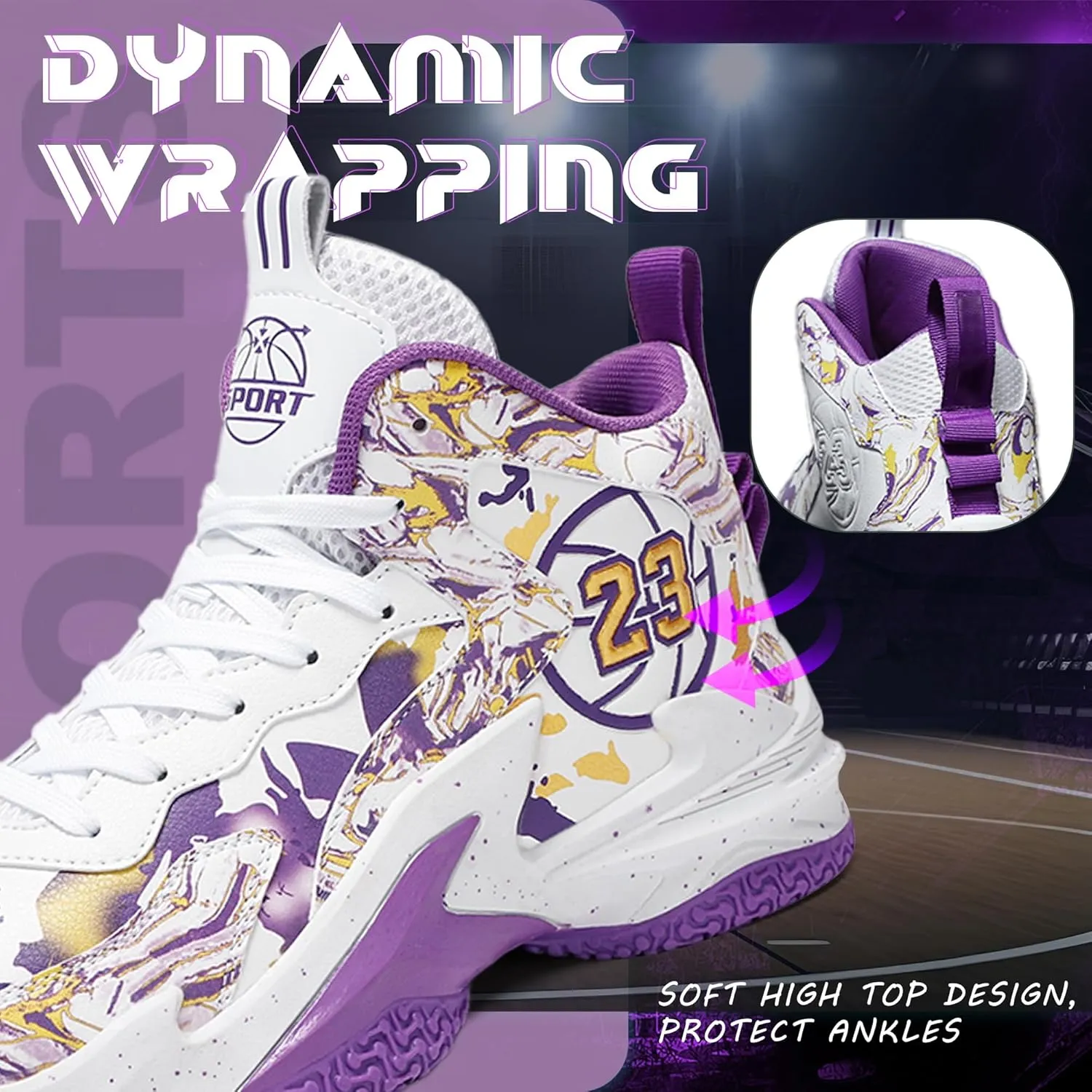 Men's Basketball Shoes Breathable Anti Slip Fashionable Graffiti Training Shoes Outdoor Shoes