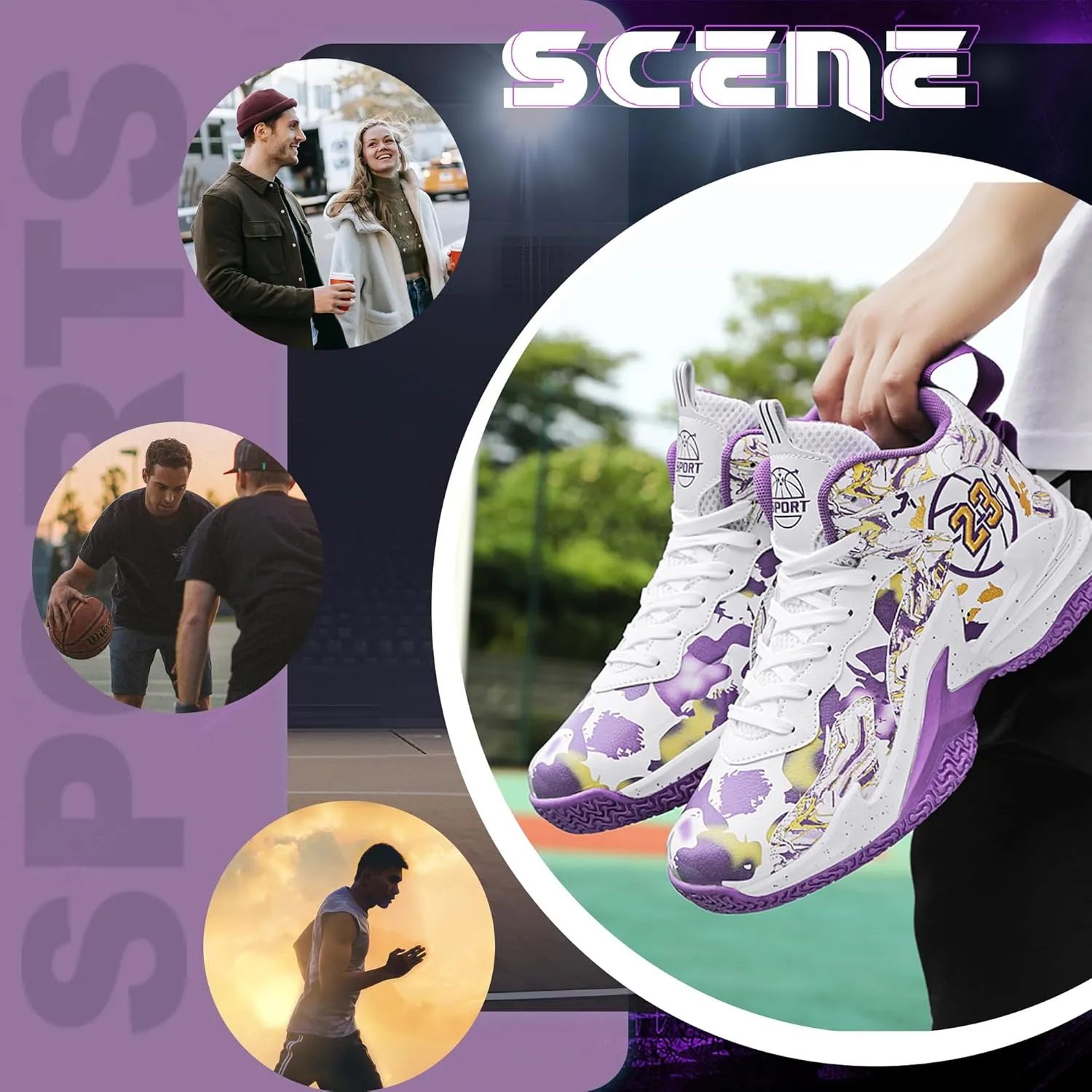 Men's Basketball Shoes Breathable Anti Slip Fashionable Graffiti Training Shoes Outdoor Shoes