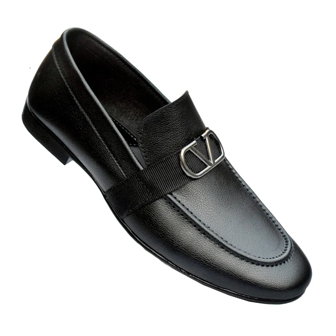 Men's Black Formal Slip-On Dress Shoes with Gold-Tone Accent MR325