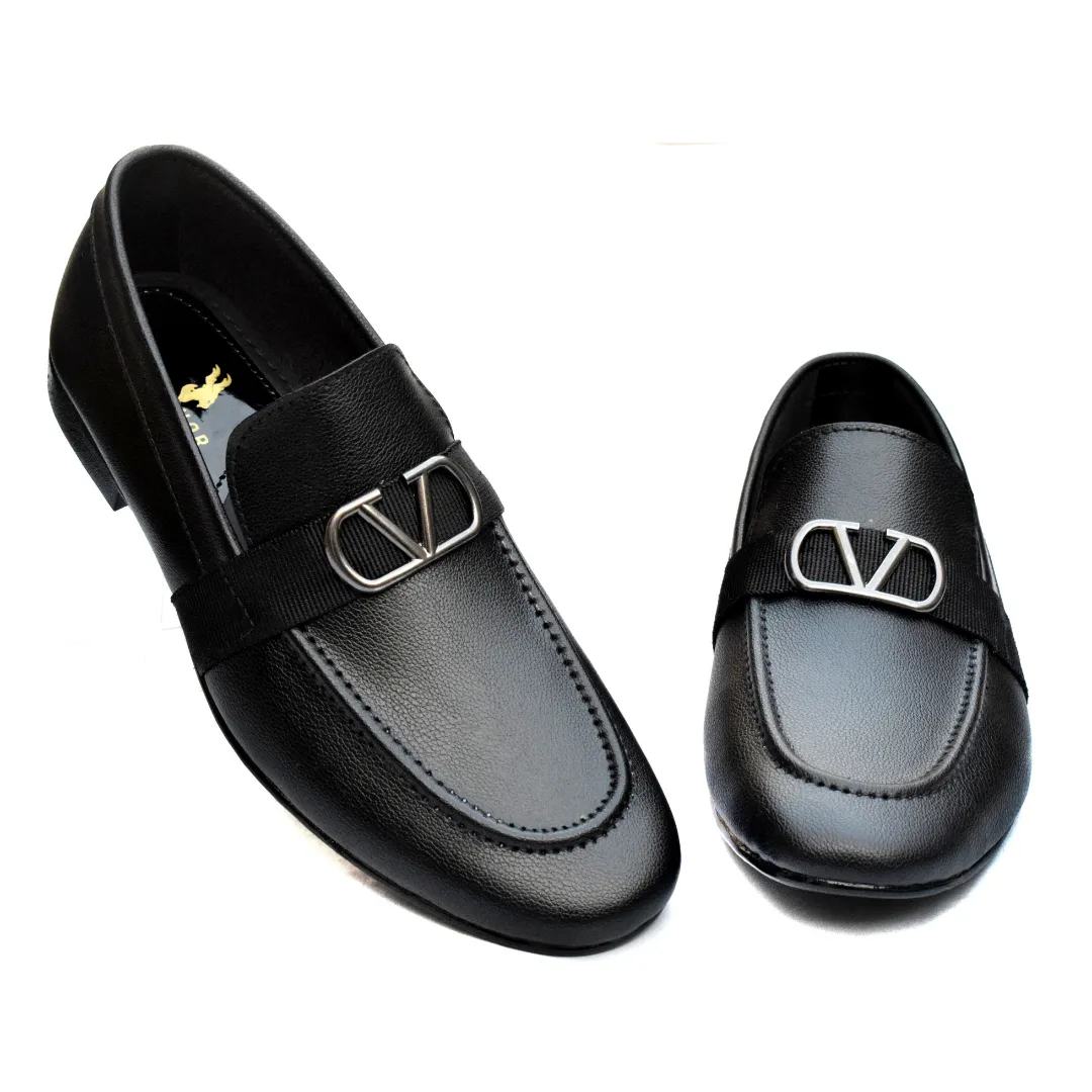 Men's Black Formal Slip-On Dress Shoes with Gold-Tone Accent MR325