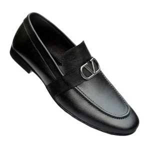 Men's Black Formal Slip-On Dress Shoes with Gold-Tone Accent MR325