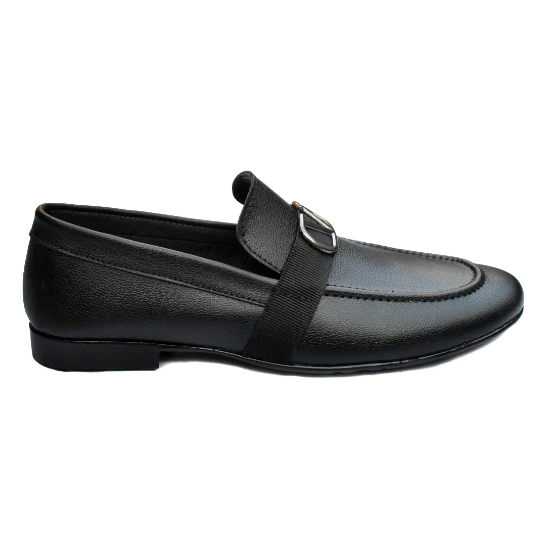 Men's Black Formal Slip-On Dress Shoes with Gold-Tone Accent MR325