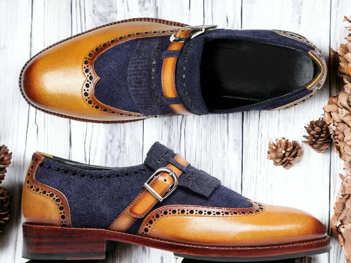 Men's Blue Brown Buckle Leather Shoes