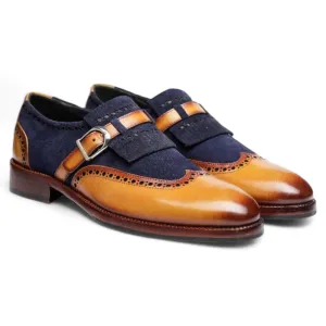 Men's Blue Brown Buckle Leather Shoes