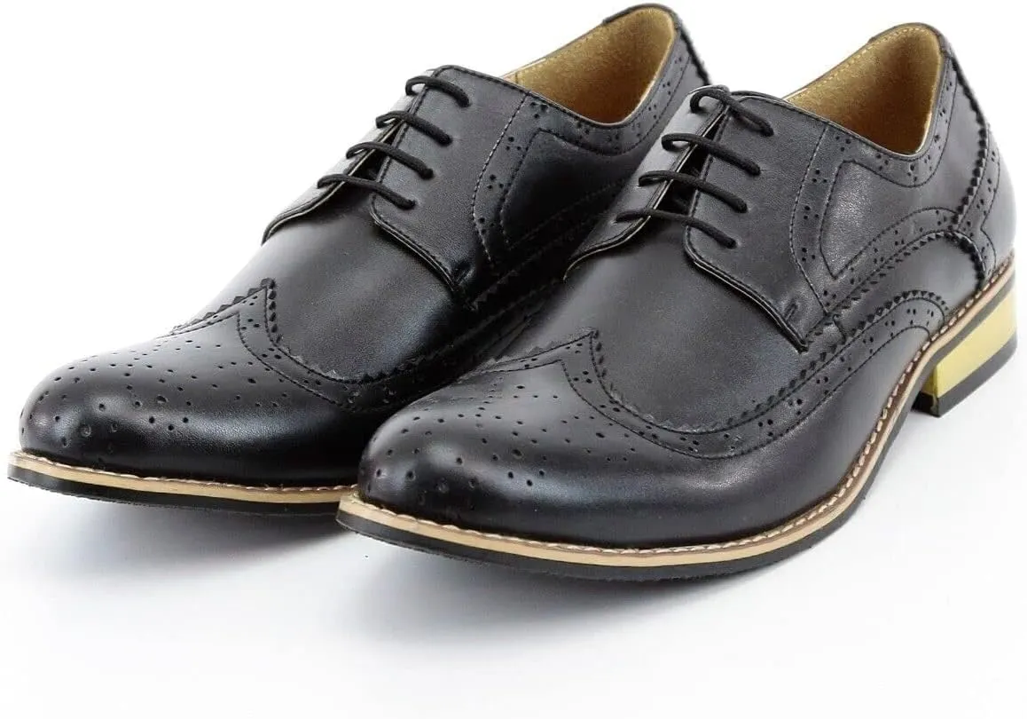 Mens Boys Lace Up Dress Shoes Brogue Father Son Formal Footwear