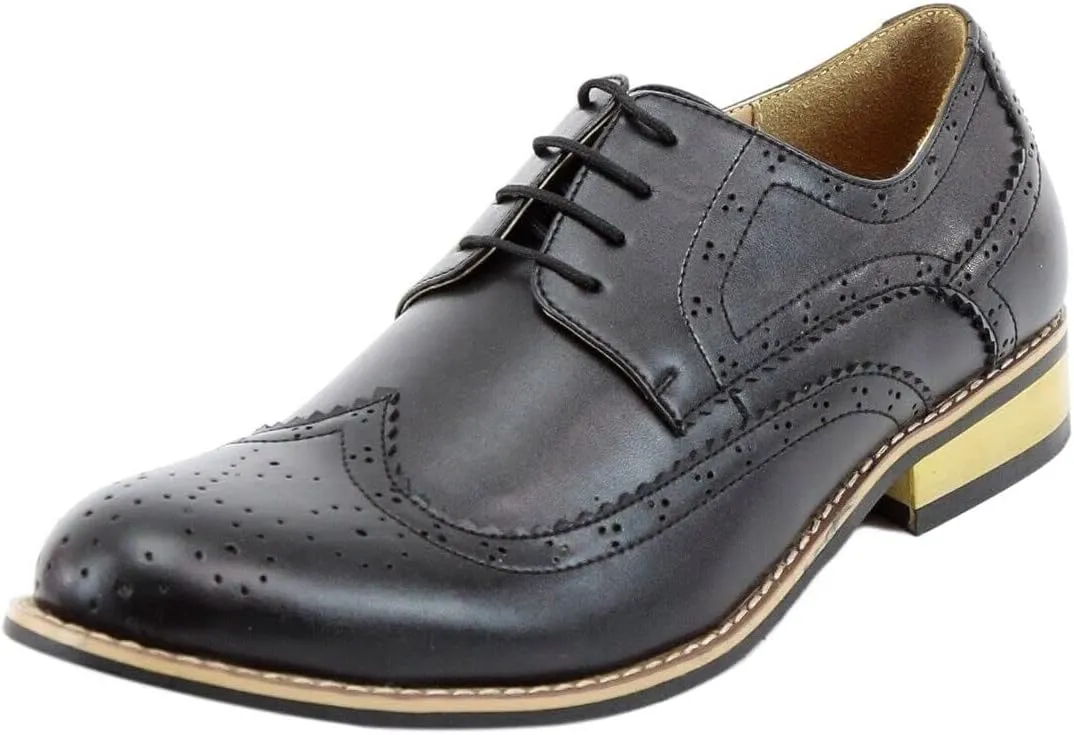 Mens Boys Lace Up Dress Shoes Brogue Father Son Formal Footwear