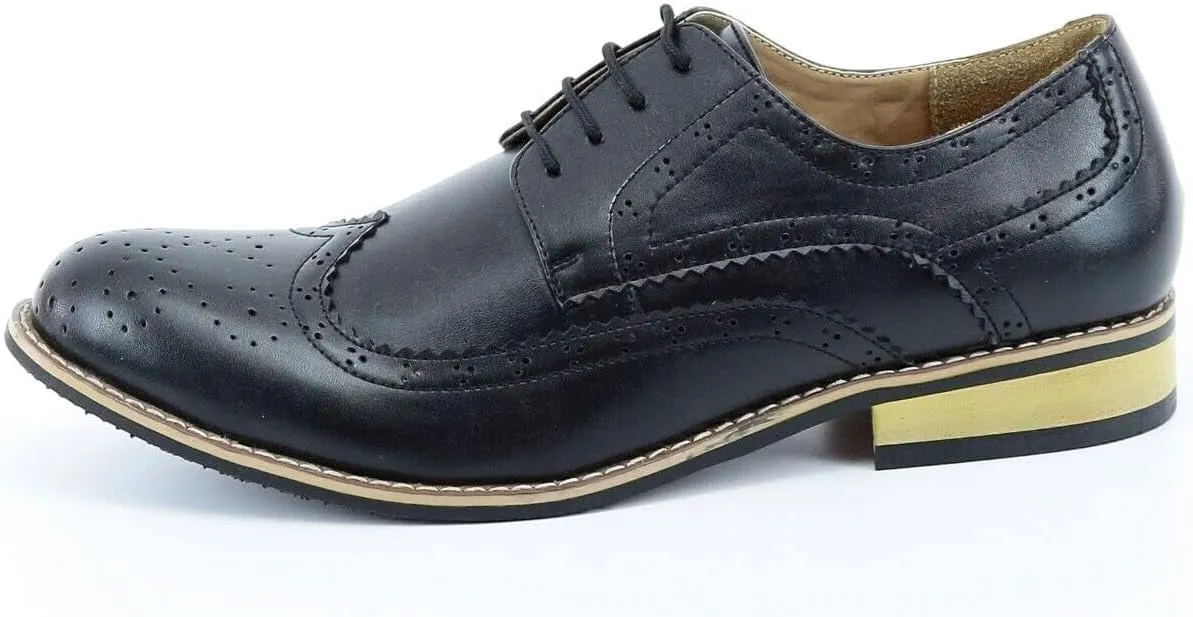 Mens Boys Lace Up Dress Shoes Brogue Father Son Formal Footwear