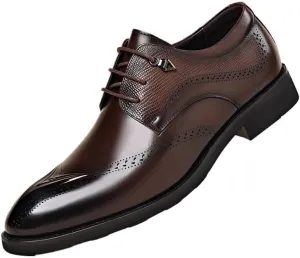 Men's Breathable Leather Wingtip Brogue Oxfords Office Working Derby Shoes for Office Classic Business Party Shoes